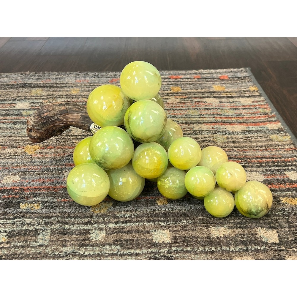 Vintage JIM Italy Onyx Alabaster Marble Grapes Large Green Stone Fruit Decor